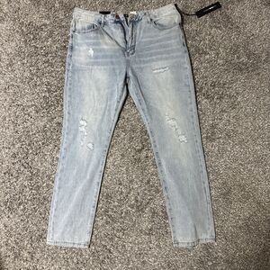 Men’s Fashion Nova Haywood Straight Jeans Vintage Blue Wash Size 38 Distressed